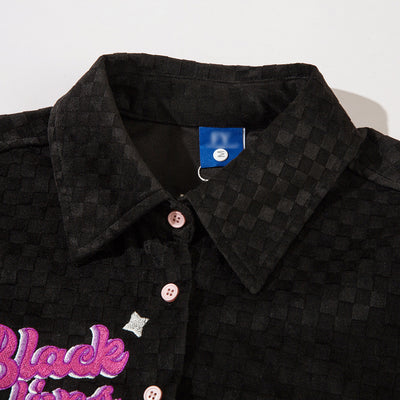 Abrigo Camisa Cuadros Escoceses con Letras Bordadas - Image 4