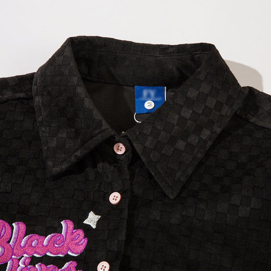 Abrigo Camisa Cuadros Escoceses con Letras Bordadas - Image 4