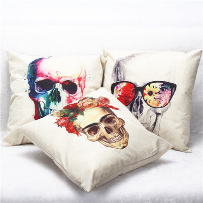 Funda de Almohada de Lino Calavera Colorida para Sofá