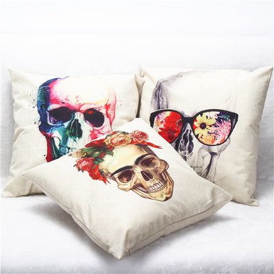 Funda de Almohada de Lino Calavera Colorida para Sofá - Image 2