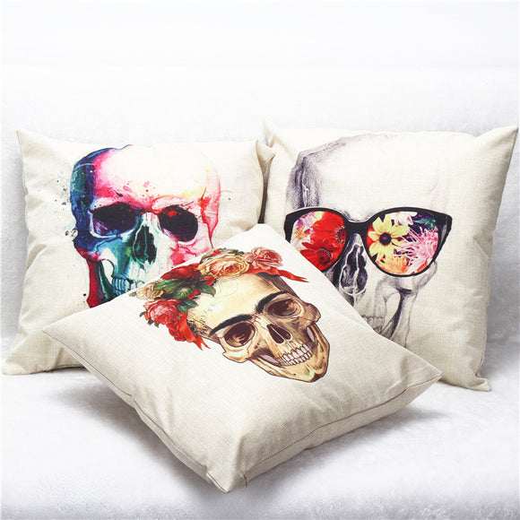 Funda de Almohada de Lino Calavera Colorida para Sofá