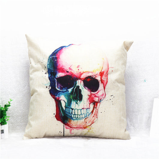 Funda de Almohada de Lino Calavera Colorida para Sofá - Image 5