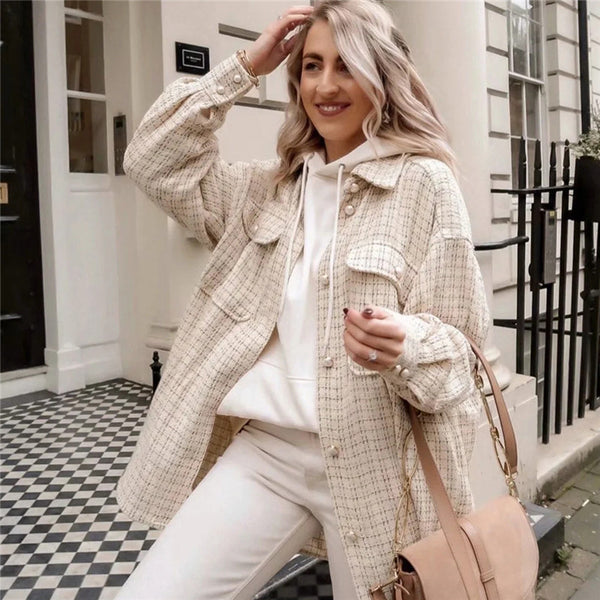 Camisa Vintage Oversized a Cuadros para Mujer - Estilo Otoño