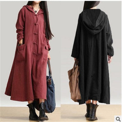 Abrigo Largo de Lino Algodón con Capucha - Chaqueta Versátil para Todas las Estaciones - Image 2