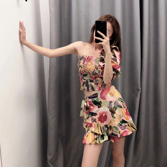 Blusa Asimétrica Estampada Fina para Verano