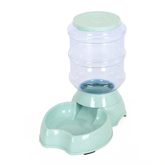White pet feeding station with a stainless steel food bowl and a clear automatic water dispenser bottle. - Image 14