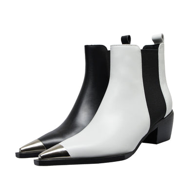 Botas Cortas Estilo Británico con Tacón Medio y Punta Metálica - Image 8