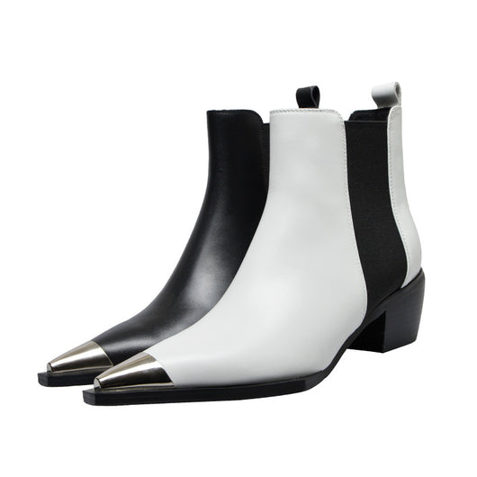 Botas Cortas Estilo Británico con Tacón Medio y Punta Metálica - Image 8