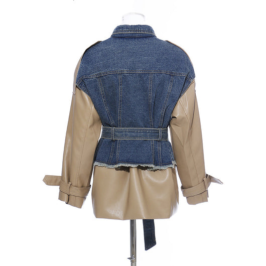 Chaqueta de Cuero con Costuras Denim - Image 4
