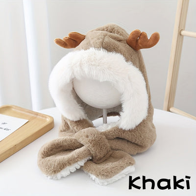 Gorro Infantil Cálido con Orejas de Conejo y Astas de Venado - Conjunto con Bufanda Polar para Niñas - Image 12