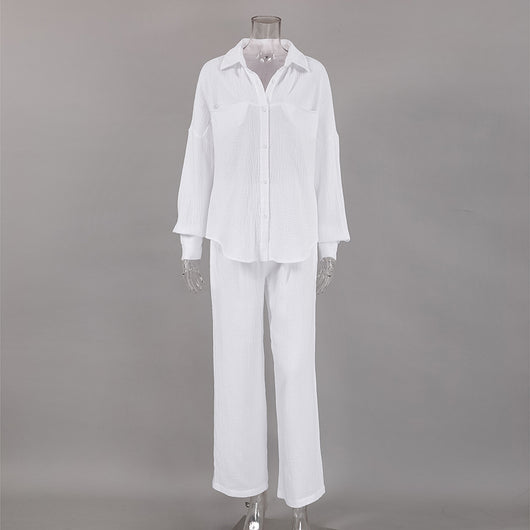 Pijama Largo de Doble Gasa para Mujer - Camisa y Pantalón - Image 12