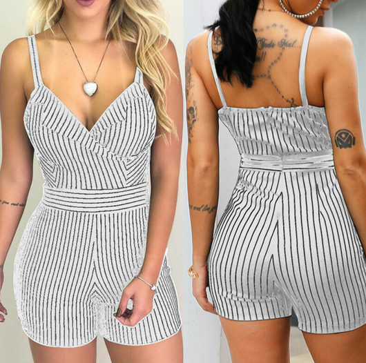 Short Casual Rayas V-Neck sin Mangas Slim Fit - Image 5
