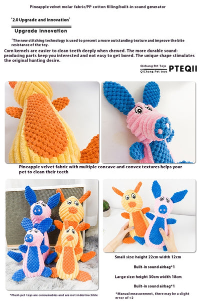 Plush rabbit pet toy with a beige ribbed body and orange textured ears, nose, belly, and feet, featuring a squeaker. - Image 9