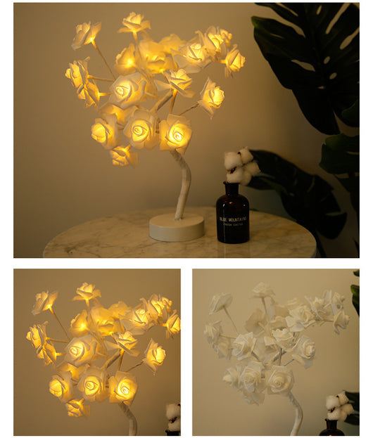 Lámpara LED Flor de Rosa con Árbol Bonsái - Luz Nocturna USB Recargable para Decoración - Image 4