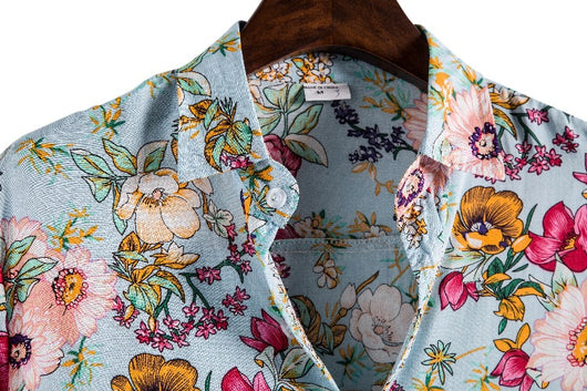 Camisa Floral Suelta de Algodón para Hombre con Solapa - Image 3