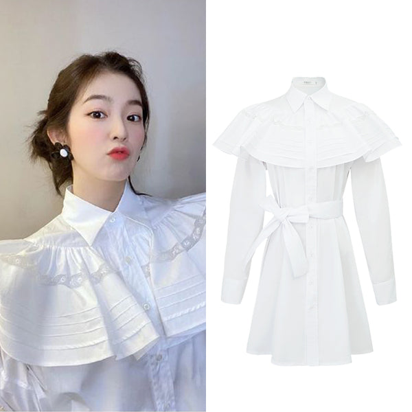 Vestido Camisero Blanco con Volantes