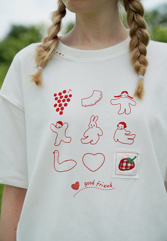 Playera de Manga Corta con Parche Bordado Estampado