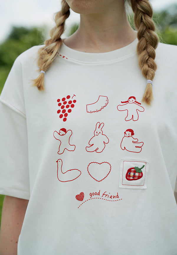 Playera de Manga Corta con Parche Bordado Estampado