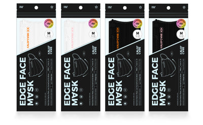White V-shape face mask with pink ear loops, packaged in a clear and black pouch, size S, by Kalor Cvre. - Image 37