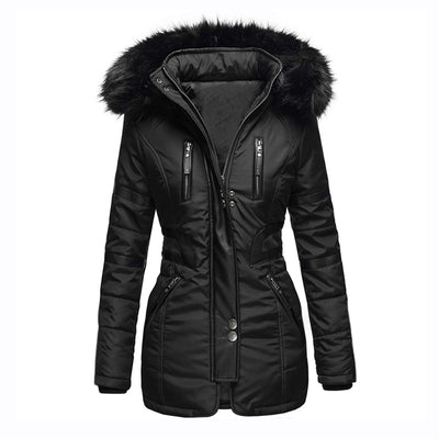 Abrigo de Algodón con Cuello de Pelaje Contraste para Mujer - Image 2