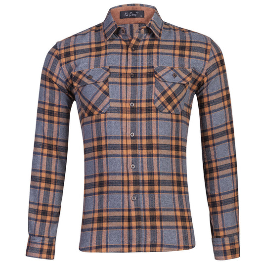 Camisa de Cuadros Doble Bolsa Manga Larga para Hombre - Image 11