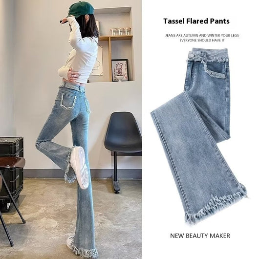 Pantalones Acampanados Desgastados en Tonos Claros para Mujer - Image 3