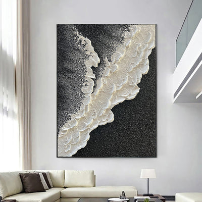 Cuadro Abstracto Olas del Mar Pintura al Óleo Texturizada Blanco y Negro Lienzo Pintado a Mano - Image 2