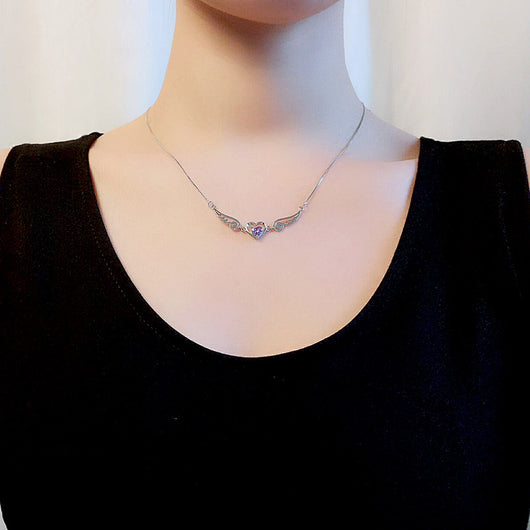 Collar Alas de Ángel con Corazón de Cristal Púrpura en Plata 925 - Image 4