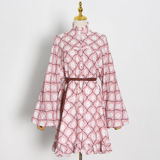 Vestido Estampado con Cuello Alto y Mangas Globo - Image 2