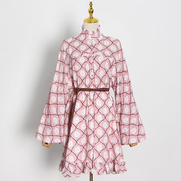 Vestido Estampado con Cuello Alto y Mangas Globo - Image 2