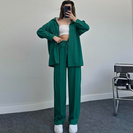 Conjunto Elegante de Blusa y Pantalón Liso para Mujer - Image 8