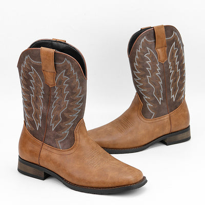 Botas Motociclista Western de Cuero Denim con Punta Cuadrada para Hombre - Image 19