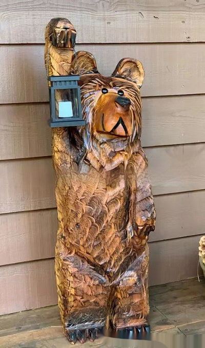 Lámpara Decorativa Oso de Madera y Resina con Luz LED para Jardín - Image 4