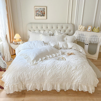 Juego de Cama Algodón Lavado Corazón Romántico - 4 Piezas