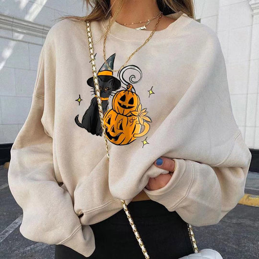 Suéter Navideño con Estampado de Calabaza Cuello Redondo Manga Larga - Image 3