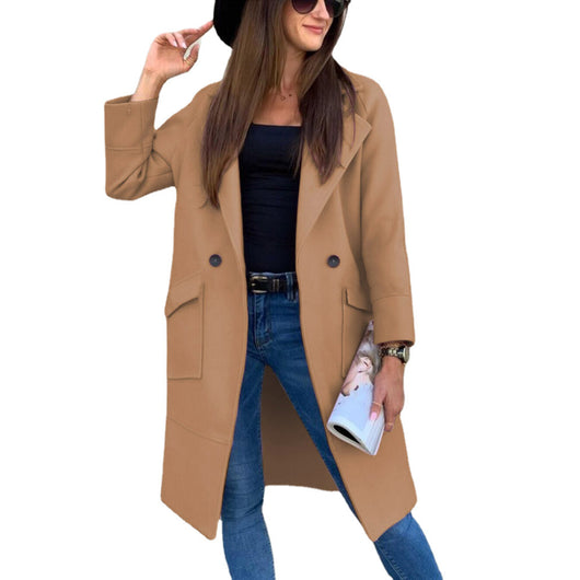 Abrigo de Lana con Cuello de Traje y Bolsillos Botón para Otoño e Invierno - Image 17