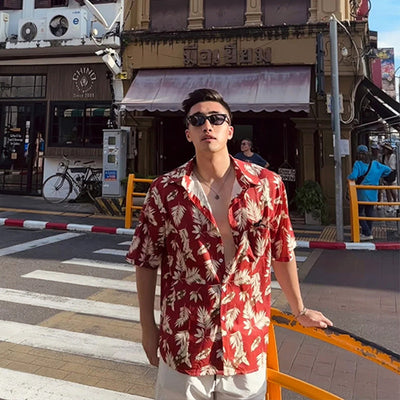 Camisa de Playa Hawaii Ice Silk con Estampado Tropical