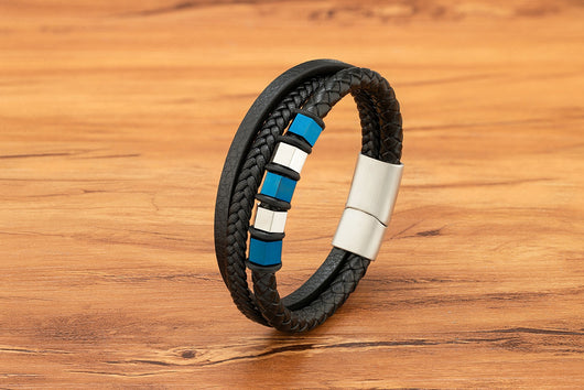 Pulsera de Cuero Trenzado Multicapa para Hombre con Acero Inoxidable - Image 18