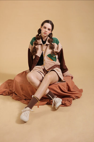 Chaqueta Corduroy Retro Japonesa con Cuello Muñeca y Costuras Contrastadas - Image 3