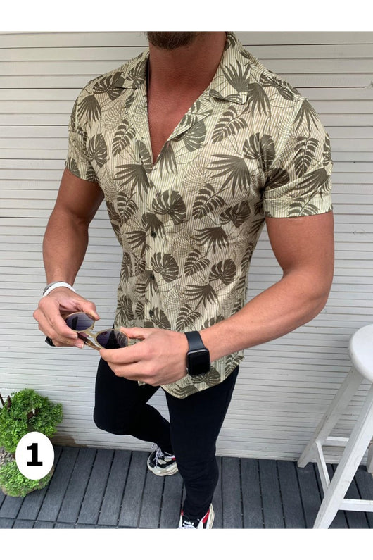 Camisa de Manga Corta Estampado Hojas de Coco para Hombre - Image 12