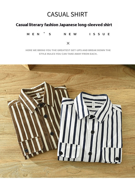 Camisa Suelta a Rayas Remodelada para Hombre Joven - Image 8