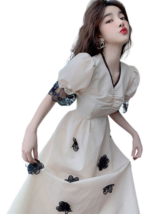 Vestido Largo Elegante con Mangas Puff - Diseño Princesa Francés V-Neck - Image 9