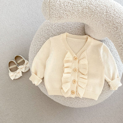 Abrigo Tejido para Niña con Cuello en V y Volantes - Primavera - Image 11