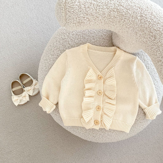 Abrigo Tejido para Niña con Cuello en V y Volantes - Primavera - Image 11