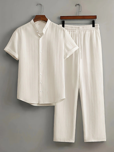 Conjunto de Camisa y Pantalón Corto Bambú Texturizado Multicolor para Hombre - Image 8