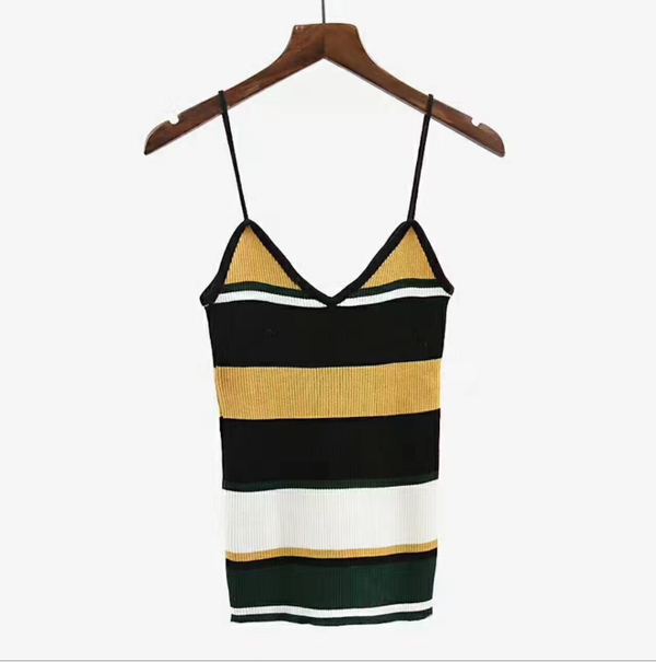 Camiseta Cami Top de Rayas en Bloques de Color con Costillas