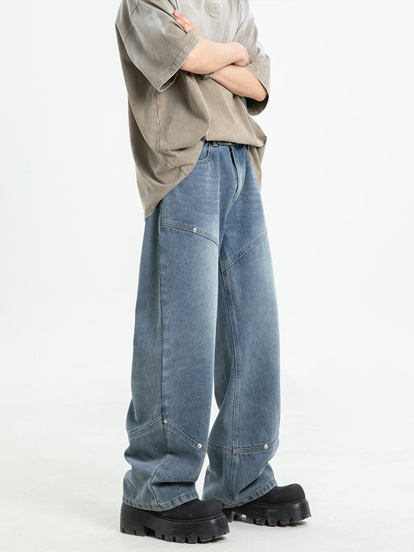 Pantalones Rectos Anchos para Hombre con Remaches Deconstructivos