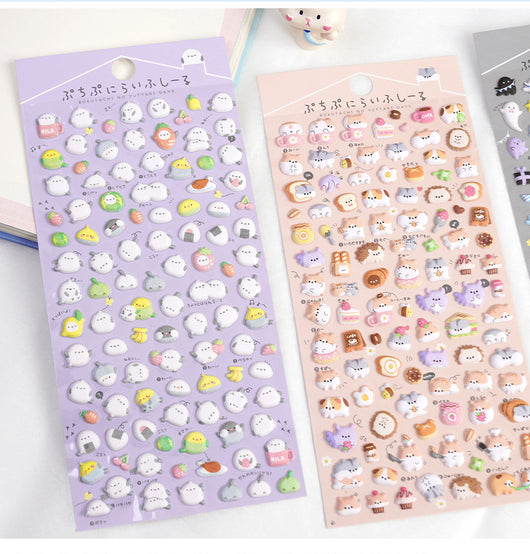 Six sheets of cartoon animal foam particle stickers in various colors and themes, including clouds, food, ghosts, forest animals, and penguins. - Image 9