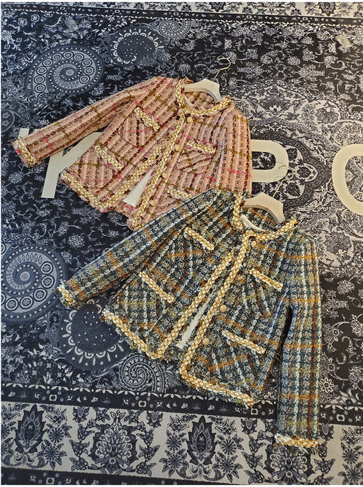 Abrigo Tweed Corto Cuadrille con Flecos para Mujer - Image 4