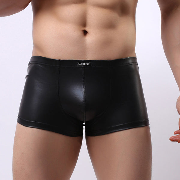 Bóxer Slip Hombre Cintura Baja Cuero Sintético Ajustado Sensual